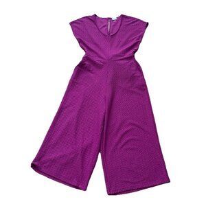 Cupio Purple Large Wide Leg Jumpsuit Romper Tie Belt Textured Knit